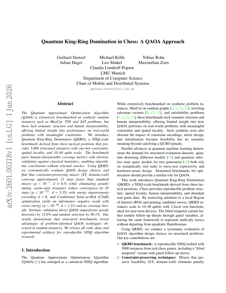 Quantum King-Ring Domination in Chess: A QAOA Approach