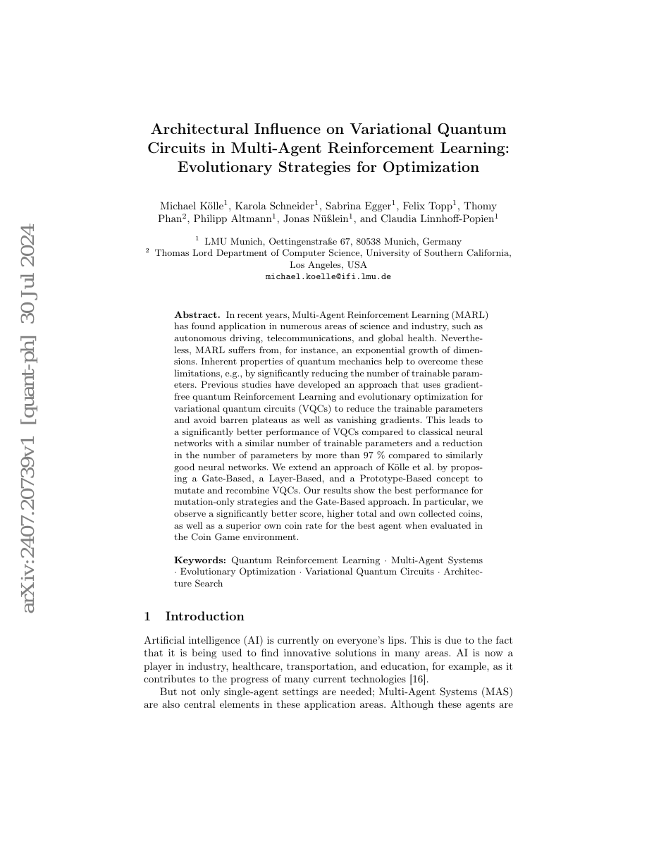Architectural Influence on Variational Quantum Circuits in Multi-Agent Reinforcement Learning: Evolutionary Strategies for Optimization