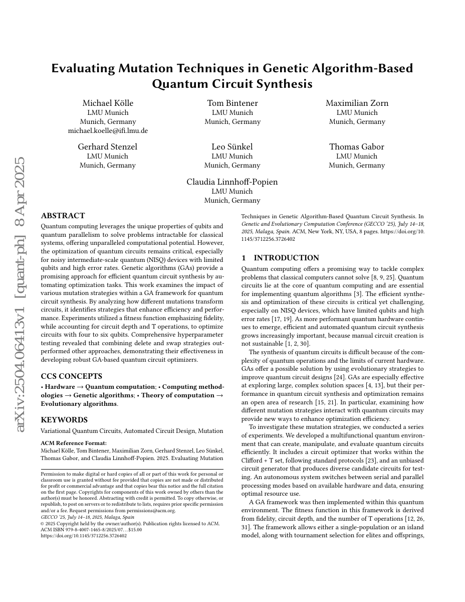 Evaluating Mutation Techniques in Genetic Algorithm-Based Quantum Circuit Synthesis
