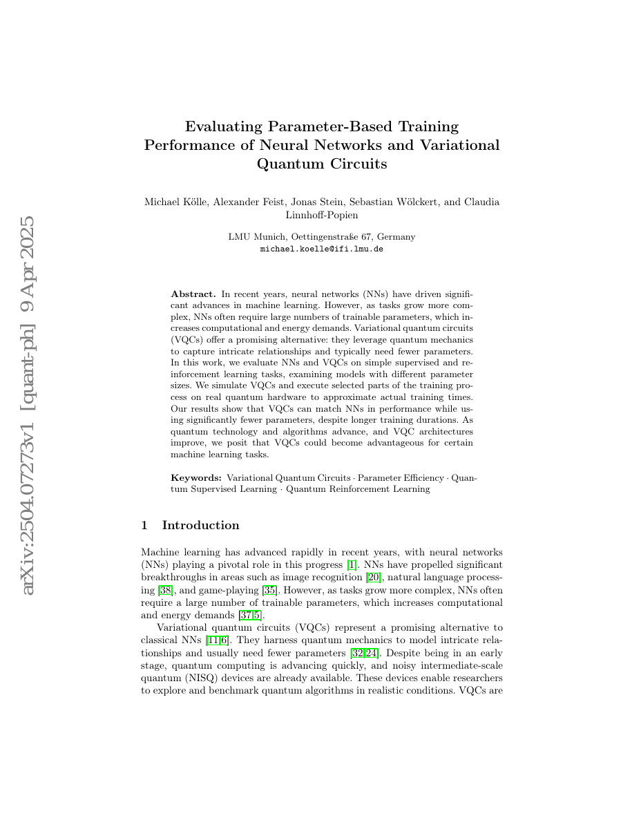 Evaluating Parameter-Based Training Performance of Neural Networks and Variational Quantum Circuits