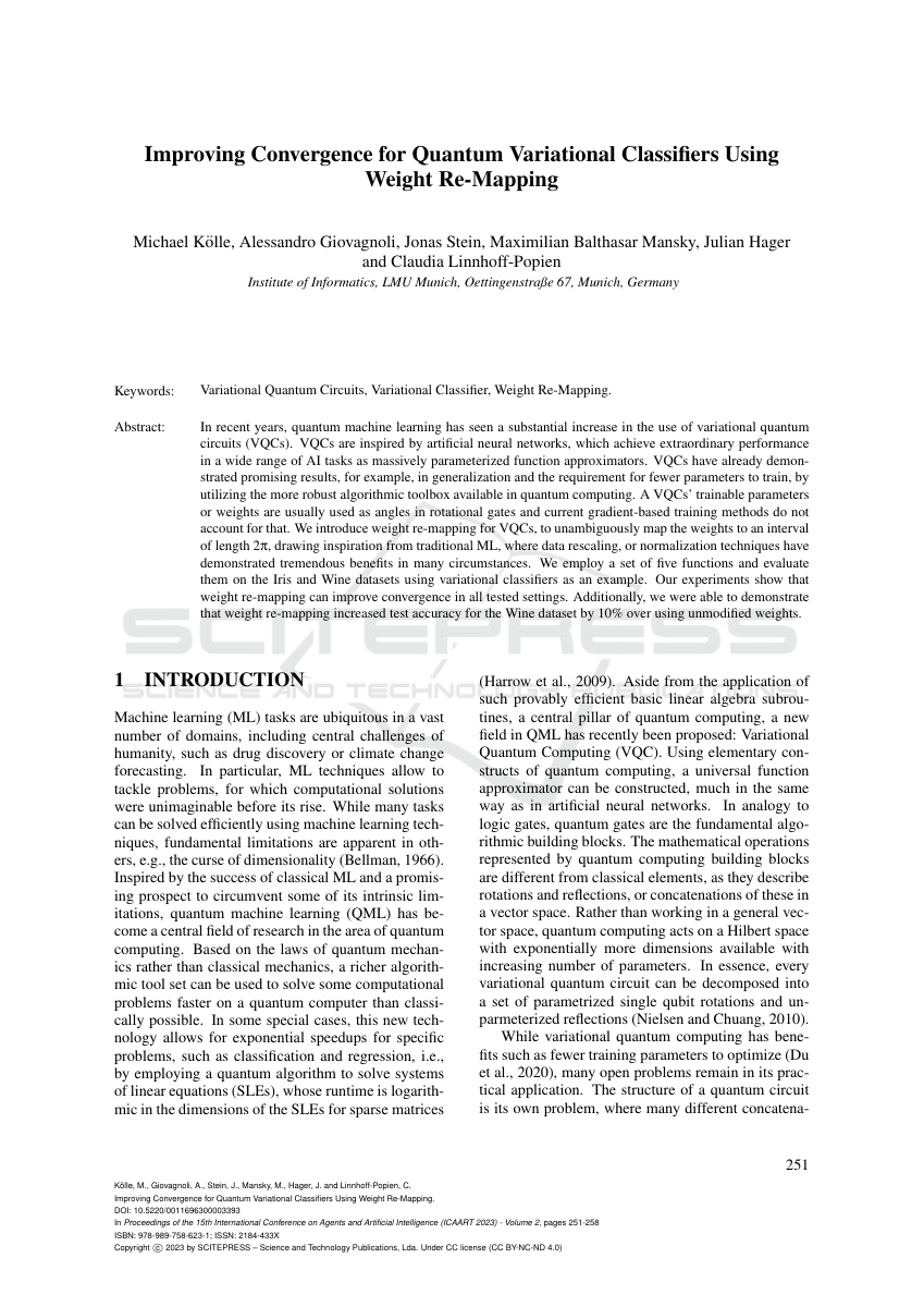 Improving Convergence for Quantum Variational Classifiers Using Weight Re-Mapping