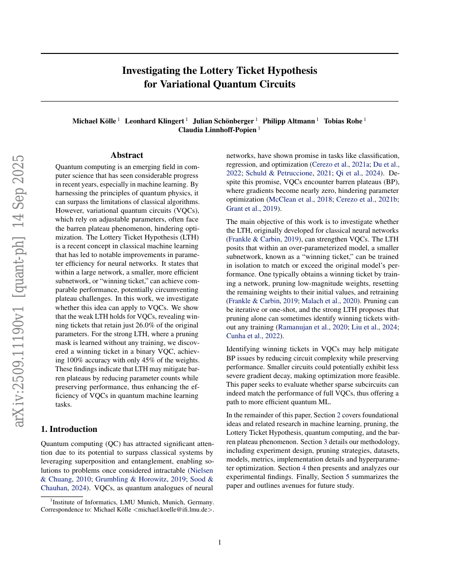 Investigating the Lottery Ticket Hypothesis for Variational Quantum Circuits
