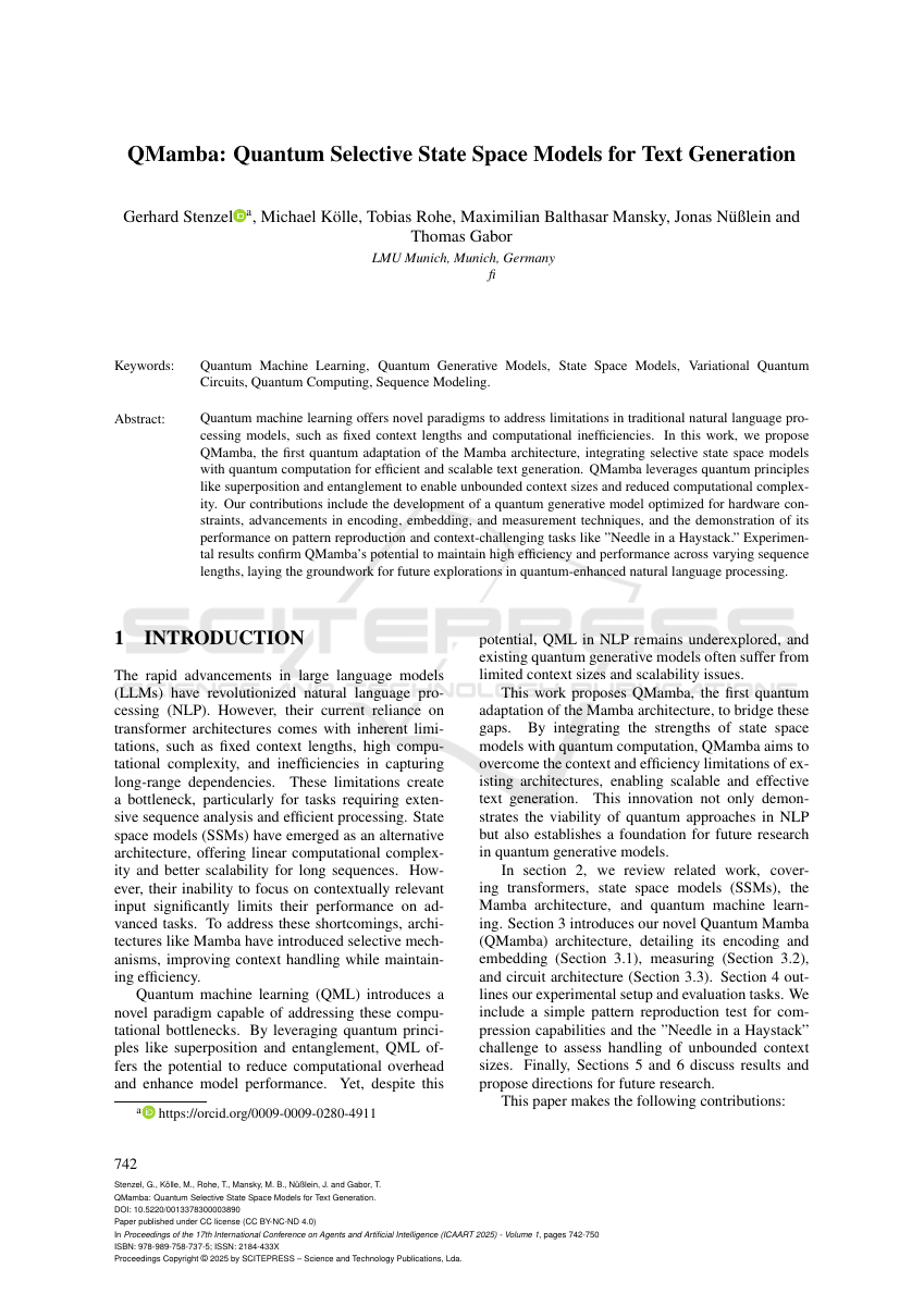 QMamba: Quantum Selective State Space Models for Text Generation